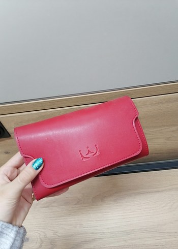 Kırmızı Deri Kadın Clutch Cüzdan