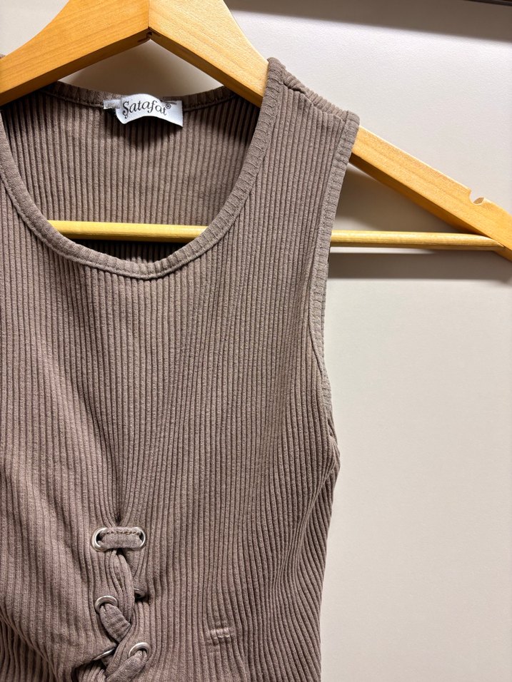 Vizon Fitilli Kruvaze Askılı Crop — görsel 3/9