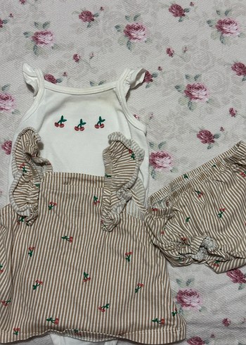 Carter's Carters Nakışlı Fırfırlı Kahverengi Bebek Kız Takımı