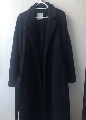 MANGO Kemerli Yün Uzun Siyah Kaban - Görsel 2