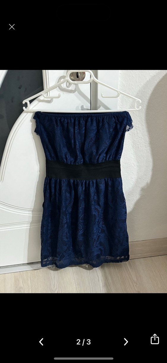 Askılı Mini Lacivert Straplez Elbise - Görsel 2