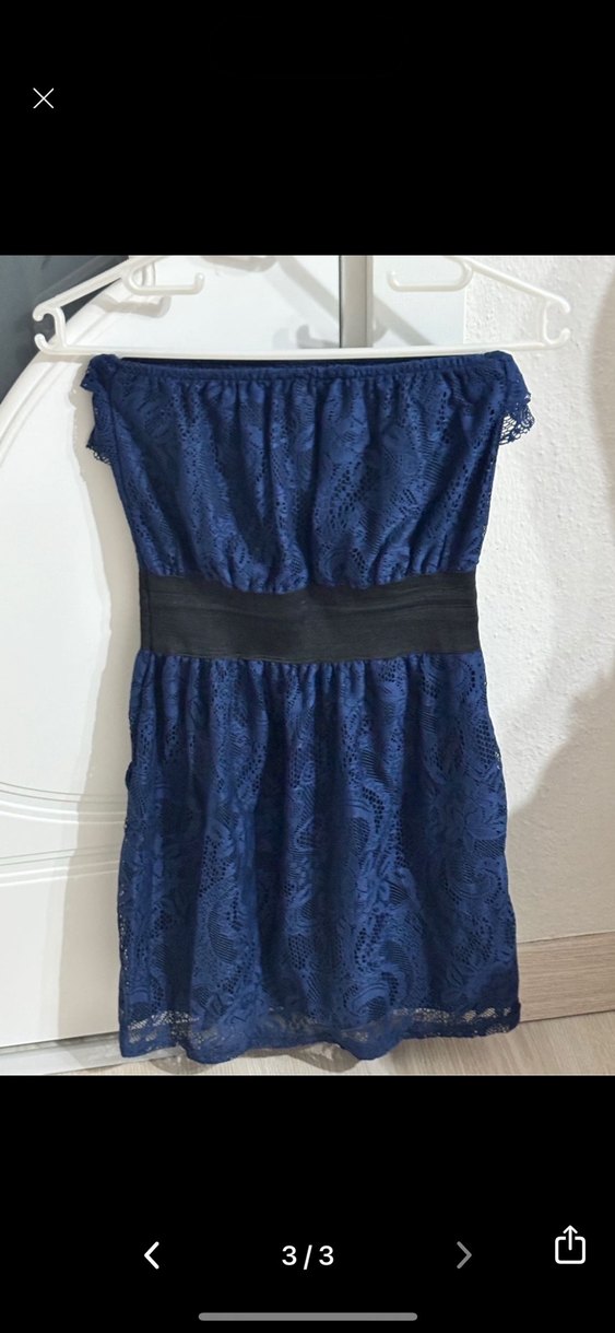 Askılı Mini Lacivert Straplez Elbise - Görsel 3