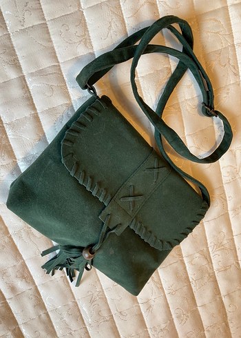 Yeşil Süet Püsküllü Bohem Kadın Çanta - Görsel 2