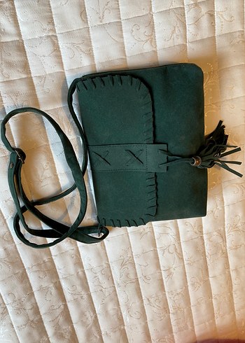 Yeşil Süet Püsküllü Bohem Kadın Çanta - Görsel 3