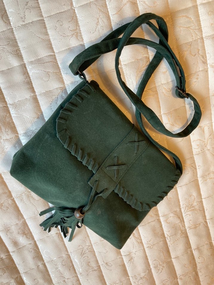 Yeşil Süet Püsküllü Bohem Kadın Çanta - Görsel 2