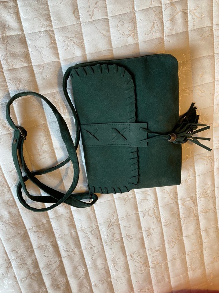 Yeşil Süet Püsküllü Bohem Kadın Çanta - Görsel 3