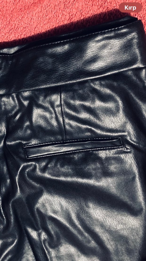 Siyah Deri Kadın  Pantolon - Görsel 4