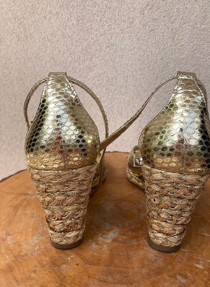 Vintage Yılan Desenli Altın Dolgu Topuklu Sandalet 34-35 numara. - Görsel 3