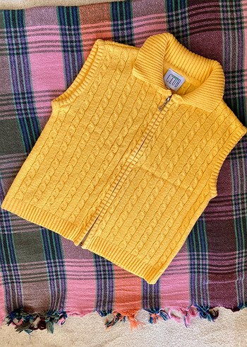 Sarı merserize örgü yelek, fermuarlı - Görsel 5