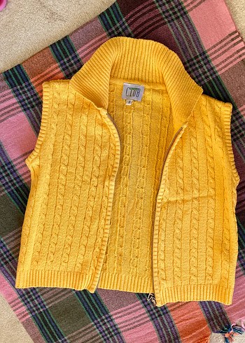 Sarı merserize örgü yelek, fermuarlı - Görsel 3