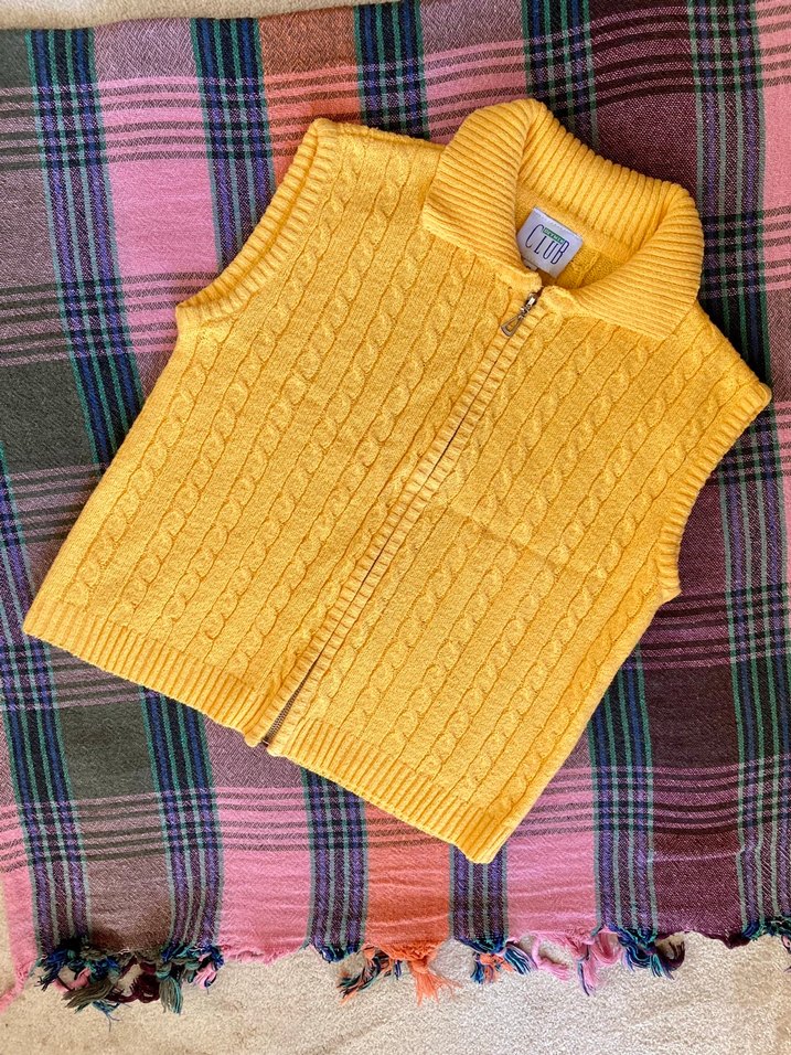 Sarı merserize örgü yelek, fermuarlı - Görsel 5