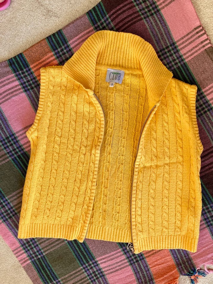 Sarı merserize örgü yelek, fermuarlı - Görsel 3