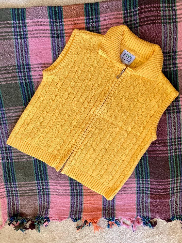 Sarı merserize örgü yelek, fermuarlı - Görsel 4