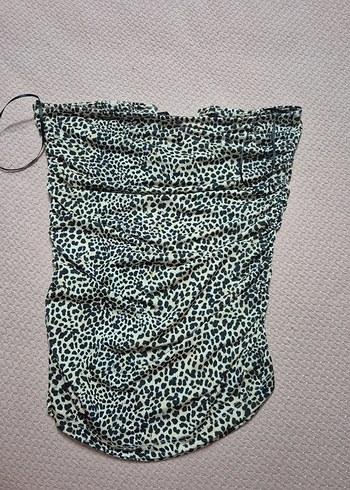 m Beden Leopar Desenli Straplez crop