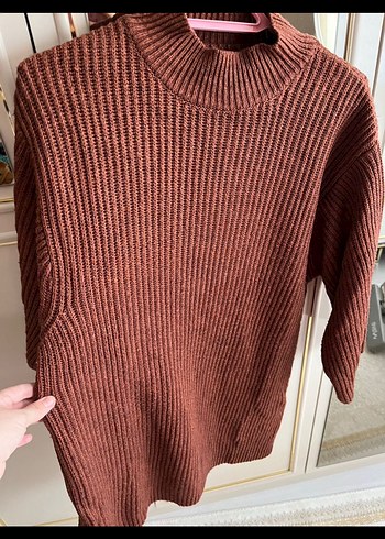 Kahverengi Boğazlı Örgü Kadın Kazak - Görsel 2