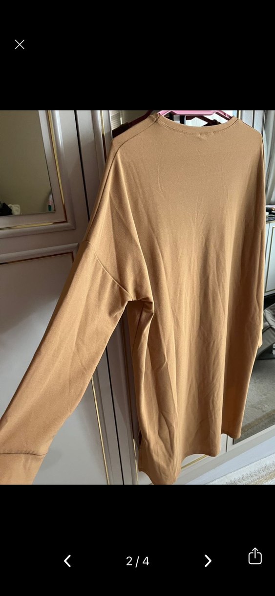 Bej Uzun Kollu Midi Kadın Tunik - Görsel 2