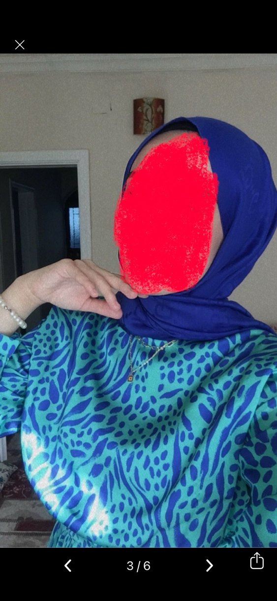 Uzun Kol, Yüksek Yakalı Mavi Batik Elbise - Görsel 3