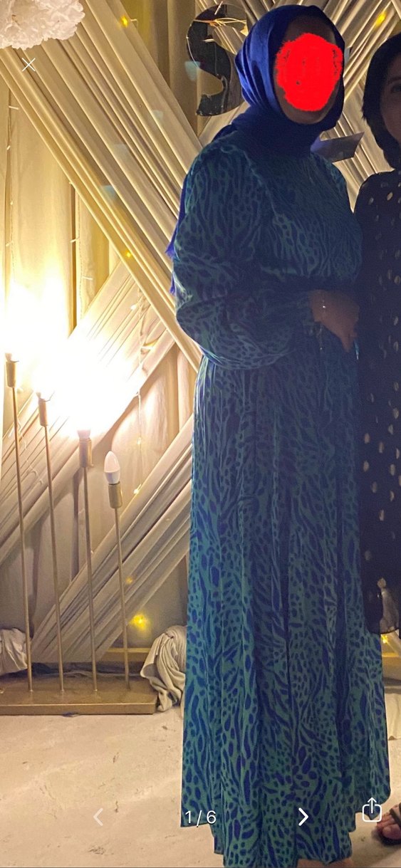 Uzun Kol, Yüksek Yakalı Mavi Batik Elbise - Görsel 2