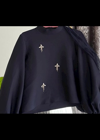 Yüksek Yakalı Lacivert Uzun Tül Etekli Takım - Görsel 7