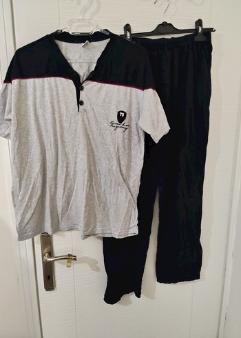 Gri Kısa Kollu Düğmeli Erkek Pijama Takımı - Görsel 3