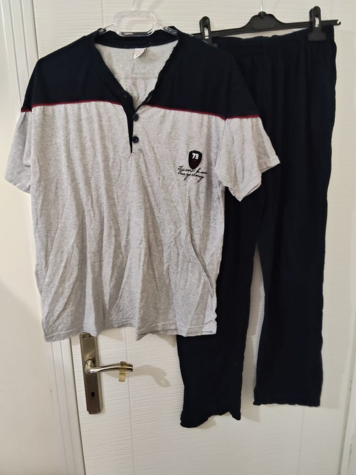 Gri Kısa Kollu Düğmeli Erkek Pijama Takımı - Görsel 4