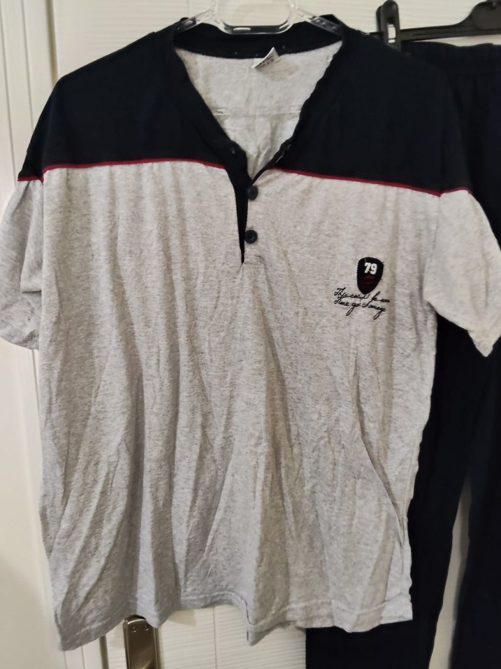 Gri Kısa Kollu Düğmeli Erkek Pijama Takımı - Görsel 2