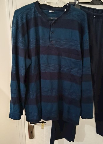 Erkek Mavi Uzun Kollu Düğmeli Pijama Takımı - Görsel 3