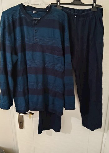 Erkek Mavi Uzun Kollu Düğmeli Pijama Takımı - Görsel 2