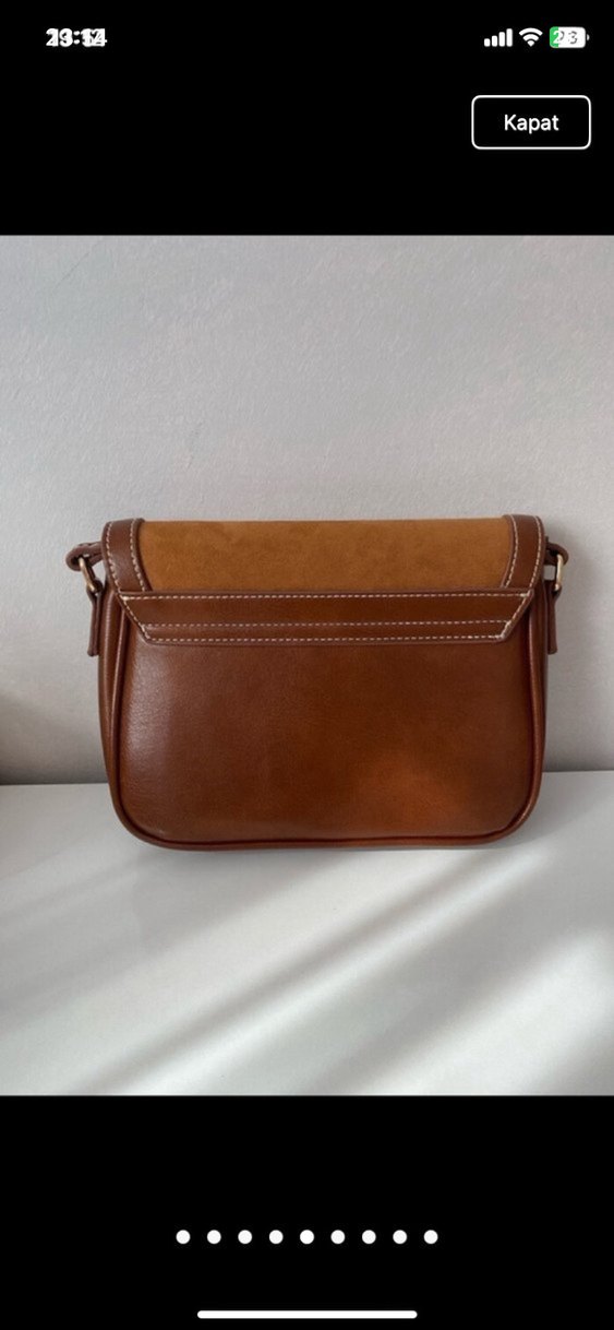 Kahverengi süet tokalı kadın çantası - Görsel 5