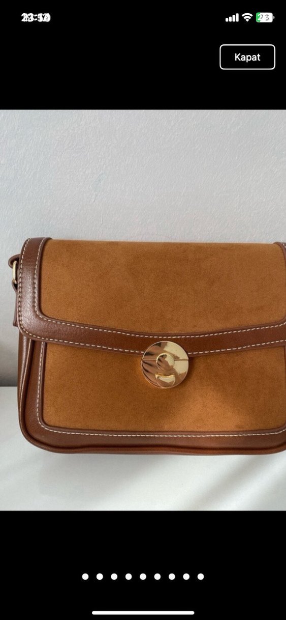 Kahverengi süet tokalı kadın çantası - Görsel 2
