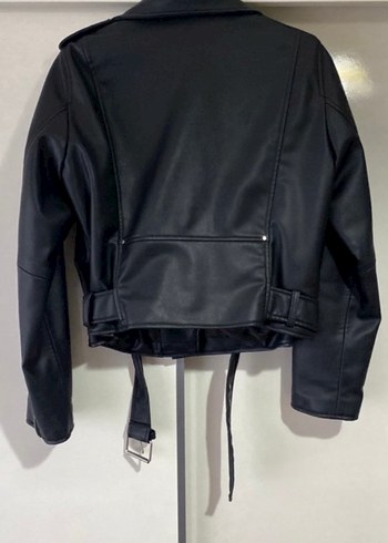 Kadın Siyah Deri Biker Ceket - Görsel 2