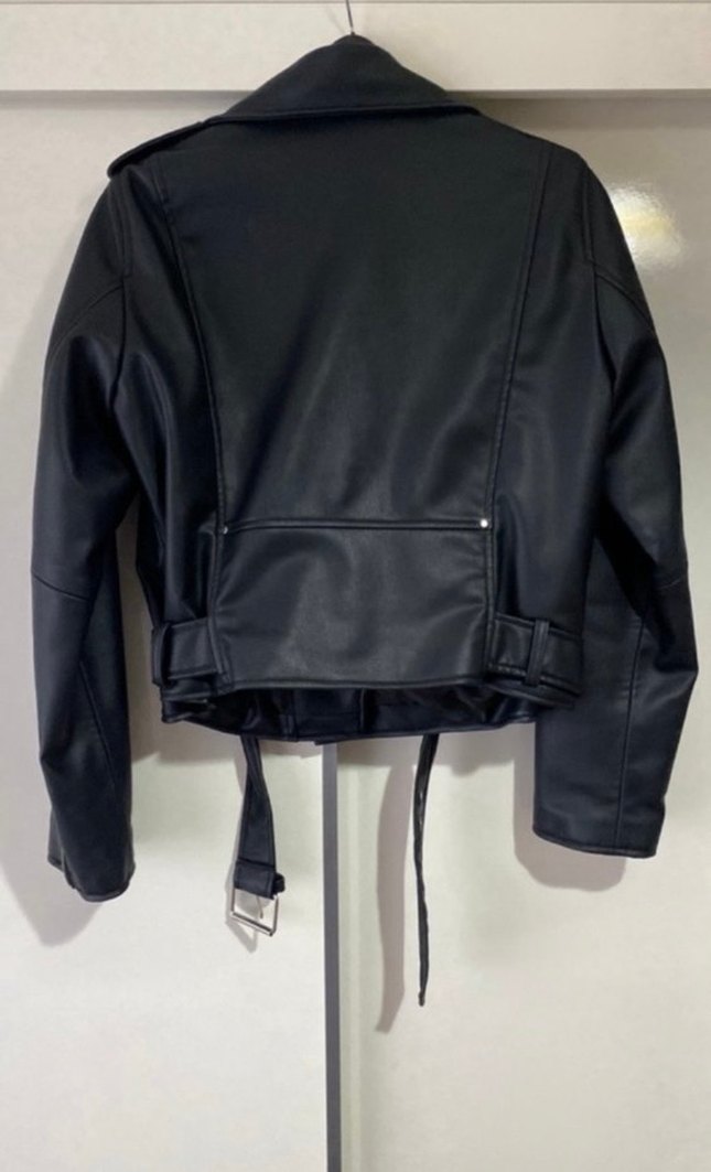 Kadın Siyah Deri Biker Ceket - Görsel 2