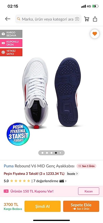 37 Beden beyaz Renk Puma spor ayakkabı