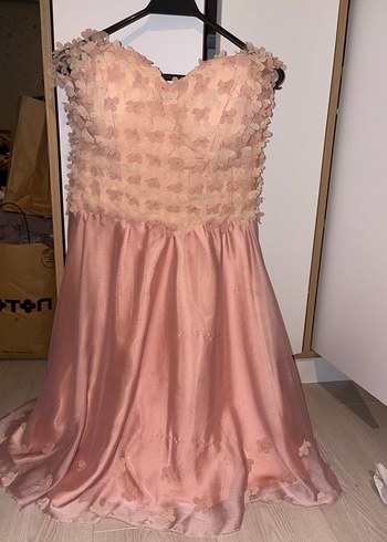 Pembe 3D Çiçekli Büyük Beden Abiye Elbise - Görsel 4