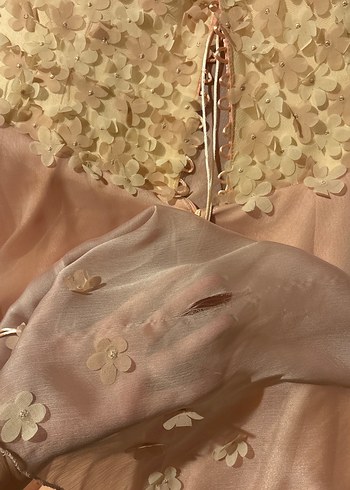 Pembe 3D Çiçekli Büyük Beden Abiye Elbise - Görsel 8