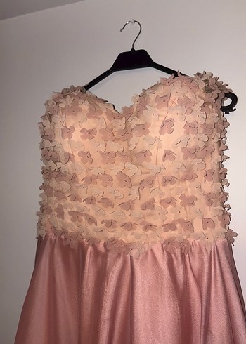 Pembe 3D Çiçekli Büyük Beden Abiye Elbise - Görsel 2