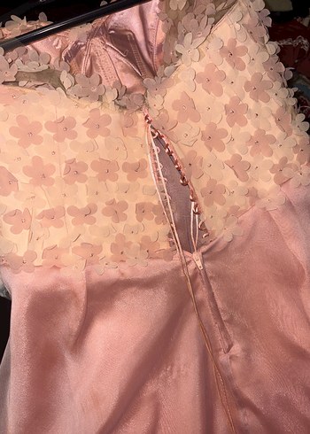 Pembe 3D Çiçekli Büyük Beden Abiye Elbise - Görsel 3