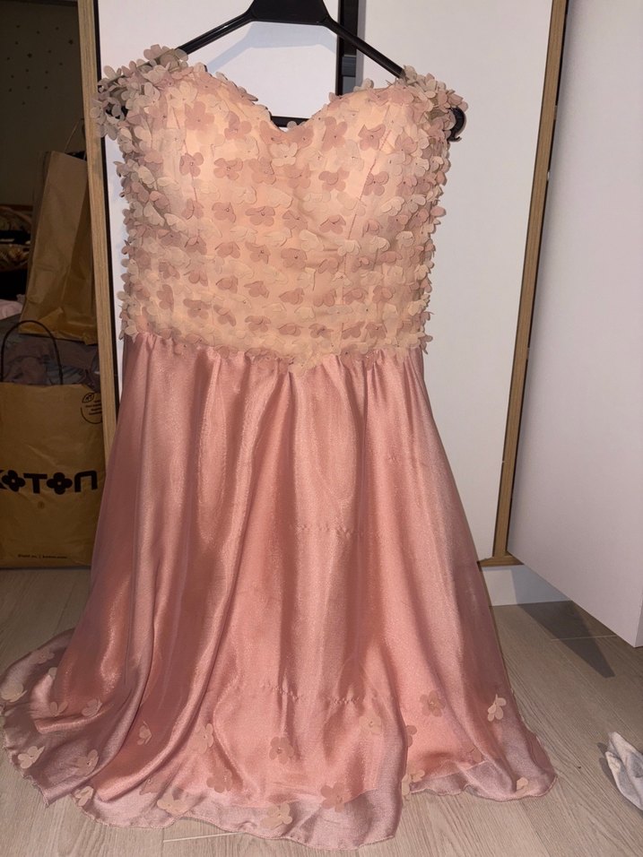 Pembe 3D Çiçekli Büyük Beden Abiye Elbise - Görsel 4