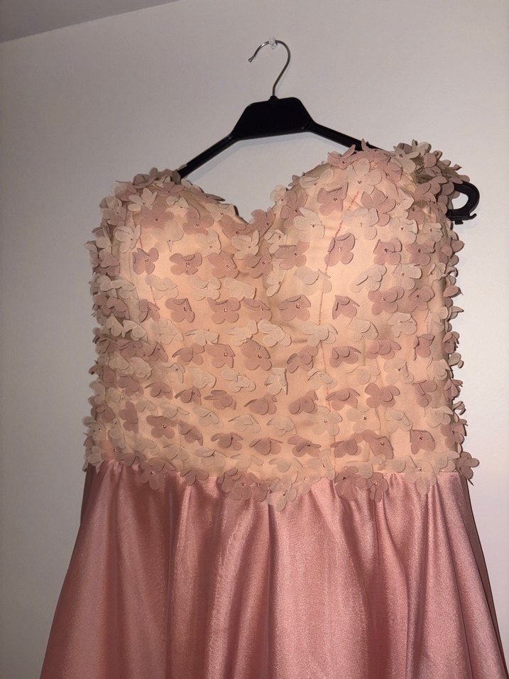 Pembe 3D Çiçekli Büyük Beden Abiye Elbise - Görsel 2