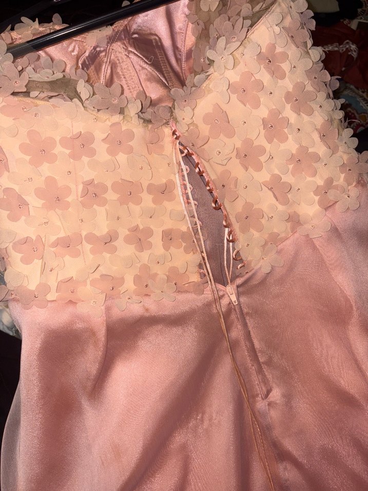 Pembe 3D Çiçekli Büyük Beden Abiye Elbise - Görsel 3