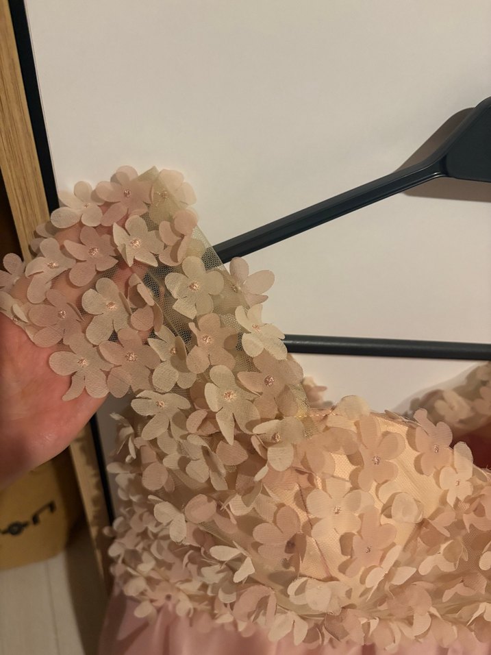 Pembe 3D Çiçekli Büyük Beden Abiye Elbise - Görsel 5