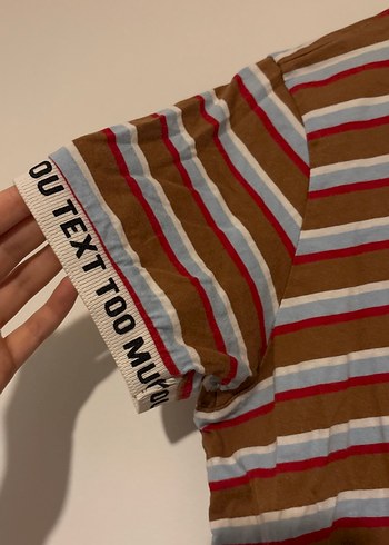 Kadın Kahverengi Çizgili Tişört - Görsel 2