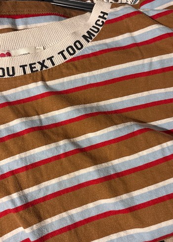 Kadın Kahverengi Çizgili Tişört - Görsel 4