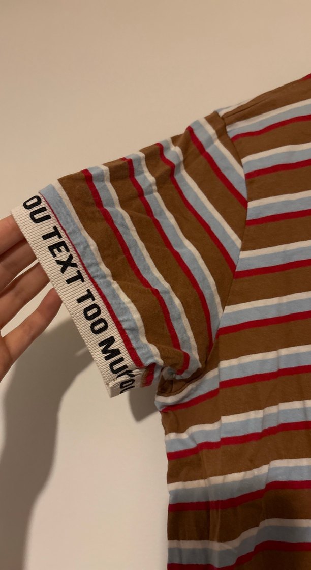 Kadın Kahverengi Çizgili Tişört - Görsel 2