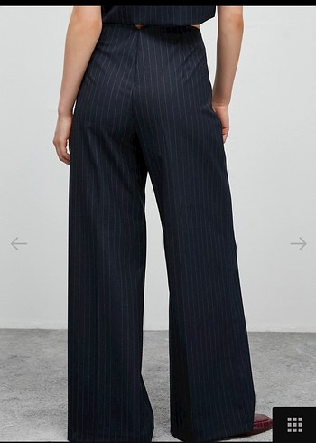 Lacivert Çizgili Kadın Kumaş Pantolon - Görsel 2