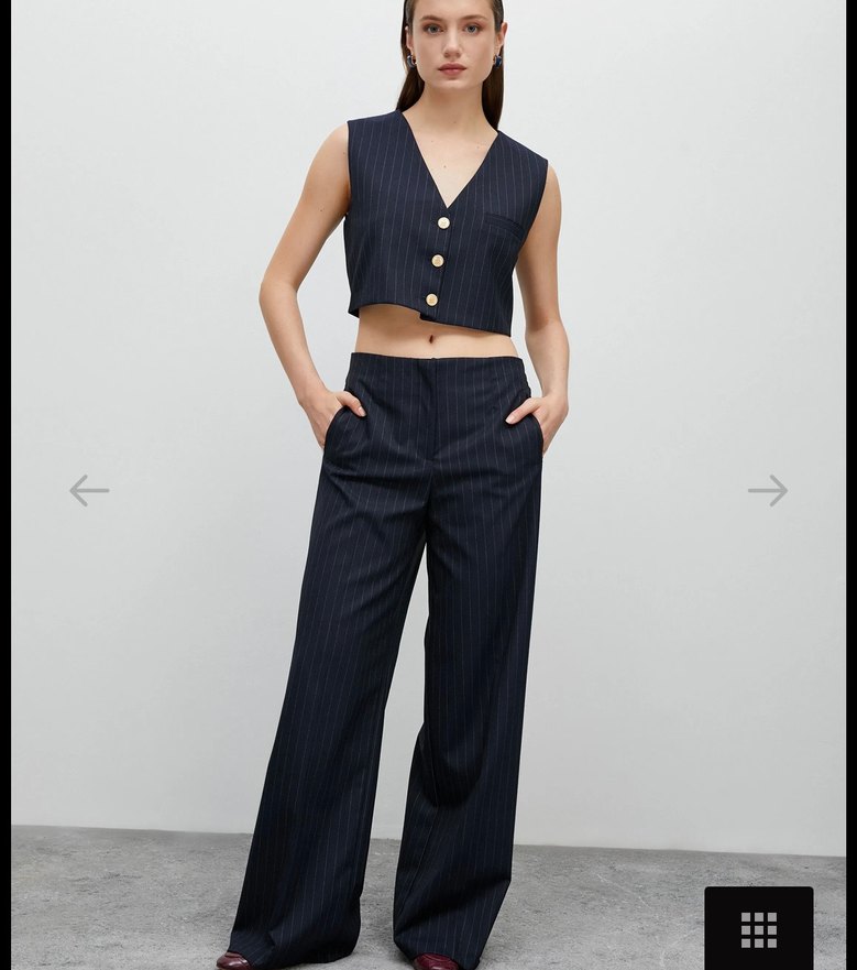 Lacivert Çizgili Kadın Kumaş Pantolon - Görsel 4