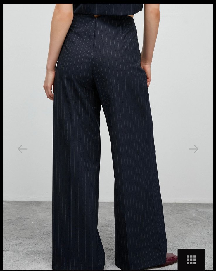 Lacivert Çizgili Kadın Kumaş Pantolon - Görsel 2