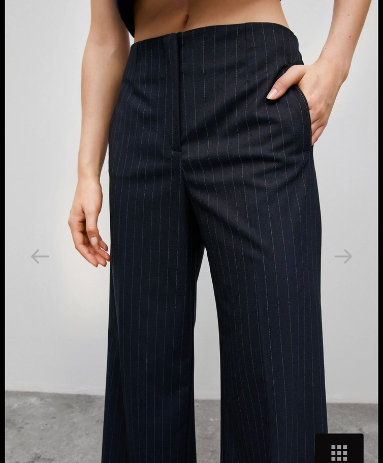 Lacivert Çizgili Kadın Kumaş Pantolon - Görsel 3