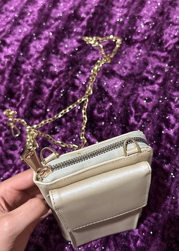 Kadın Gold Zincirli Çapraz Cüzdan Çanta - Görsel 5