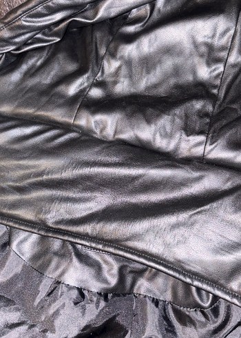 Kadın Siyah Deri Şişme Mont - Görsel 7